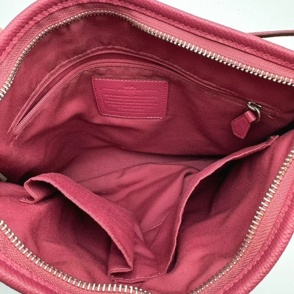 COACH Authentic Signature Shoulder Cross Body Bag Vegan Leather Brown Pink Purse
